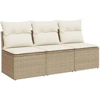 vidaXL Canapé de jardin 3 places avec coussins Beige Poly Rattan