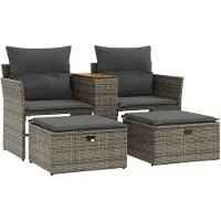 vidaXL Canapé de jardin 2 places avec tabourets Gris Poly rotin