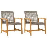 vidaXL Chaises de jardin 2 pcs. Gris Poly rotin et bois d'acacia