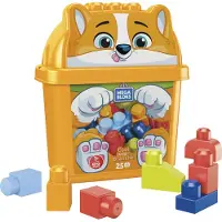 Fisher-Price - FISHER PRICE - Blocs à emboîter MEGA Bloks - Seau en forme de chien, 25 grands blocs dans un seau en forme de chien pour les tout-petits, jouet coloré pour les enfants à partir de 1 an