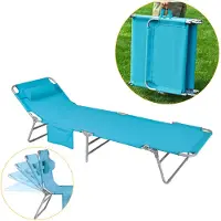 SoBuy Chaise longue de jardin avec poche latérale et coussin aéré pliable Chaise longue pour jardins, cours, plages, balcons Bleu OGS35-B