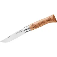 Opinel - Couteau pliable gravé - Couteau Tradition Gravé T8 Vélo en Cuir - Beige