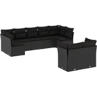 vidaXL Ensemble de salon de jardin 9 pièces avec coussins noir poly rotin