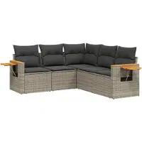 vidaXL Ensemble de salon de jardin 5 pièces avec coussins Gris Poly rotin