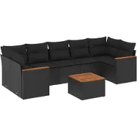 vidaXL Ensemble de jardin canapé 8 pièces avec coussins noir poly rotin