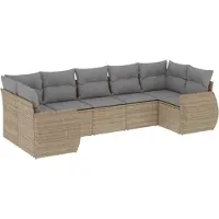 vidaXL Ensemble de salon de jardin 7 pièces avec coussins Beige Poly Rattan
