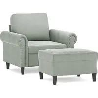 vidaXL Fauteuil avec pouf gris clair 60 cm velours