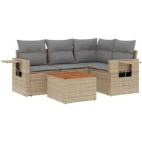 vidaXL Ensemble de salon de jardin 5 pièces avec coussins Beige Poly Rattan