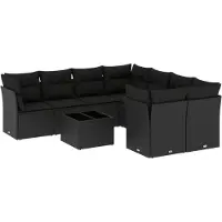 vidaXL Ensemble de salon de jardin 9 pièces avec coussins noir poly rotin