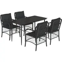vidaXL Ensemble à manger de jardin coussins 5pcs Noir Résine tressée