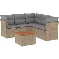 vidaXL Ensemble de salon de jardin 6 pièces avec coussins Beige Poly Rattan