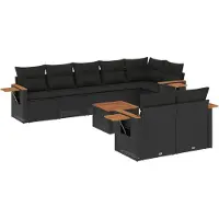 vidaXL Ensemble de salon de jardin 9 pièces avec coussins noir poly rotin