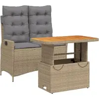 vidaXL Ensemble de jardin 2 pièces avec coussins Beige Poly Rattan
