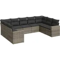 vidaXL Ensemble de salon de jardin 9 pièces avec coussins Gris Poly rotin