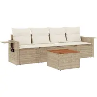 vidaXL Ensemble de salon de jardin 5 pièces avec coussins Beige Poly Rattan