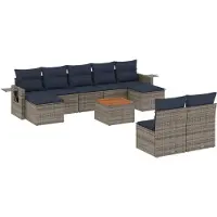 vidaXL Ensemble de salon de jardin 10 pièces avec coussins Gris Poly Rattan