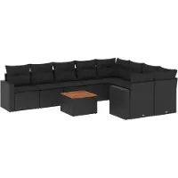 vidaXL Ensemble de 10 canapés de jardin avec coussins noir poly rotin