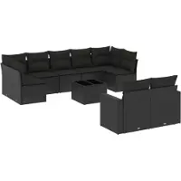 vidaXL Ensemble de 10 canapés de jardin avec coussins noir poly rotin