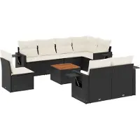 vidaXL Salon de jardin 9 pcs avec coussins noir résine tressée