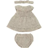 Miniland Knitted Outfit Dress&headband Clothing Set 32 Cm Beige