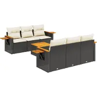 vidaXL Ensemble de salon de jardin 7 pièces avec coussins noir poly rotin