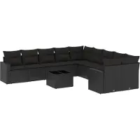 vidaXL Ensemble de salon de jardin 11 pièces avec coussins noir poly rotin