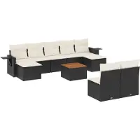 vidaXL Ensemble de 10 canapés de jardin avec coussins noir poly rotin