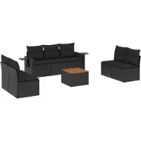 vidaXL Ensemble de jardin canapé 8 pièces avec coussins noir poly rotin