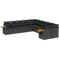 vidaXL Ensemble de 10 canapés de jardin avec coussins noir poly rotin