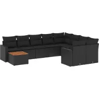 vidaXL Ensemble de 10 canapés de jardin avec coussins noir poly rotin