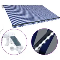 vidaXL Store avec capteur de vent & LED 500x300cm bleu et blanc
