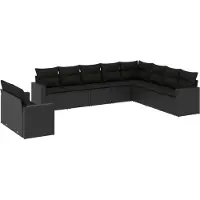 vidaXL Ensemble de 10 canapés de jardin avec coussins noir poly rotin