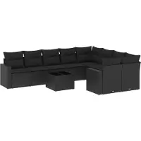 vidaXL Ensemble de 10 canapés de jardin avec coussins noir poly rotin