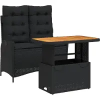 vidaXL Ensemble de jardin 2 pièces avec coussins Noir Poly Rattan