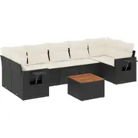vidaXL Ensemble de jardin canapé 8 pièces avec coussins noir poly rotin
