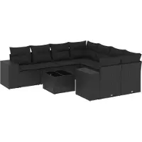 vidaXL Ensemble de salon de jardin 9 pièces avec coussins noir poly rotin