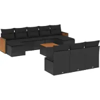 vidaXL Ensemble de salon de jardin 11 pièces avec coussins noir poly rotin