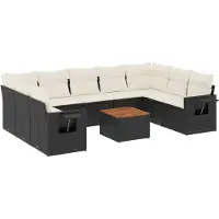 vidaXL Ensemble de 10 canapés de jardin avec coussins noir poly rotin