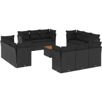 vidaXL Ensemble de 13 canapés de jardin avec coussins noir poly rotin