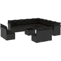 vidaXL Ensemble de salon de jardin 14 pièces avec coussins noir Poly rotin