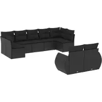 vidaXL Ensemble de salon de jardin 9 pièces avec coussins noir poly rotin