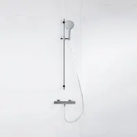 FortiFura Calvi Ensemble de douche barre curseur avec douchette ronde, flexible lisse et robinet de douche Chrome SW767487/SW496814/SW706209/SW377816