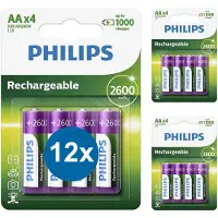 Philips Piles rechargeables Philips AA - 12 pièces (3 blisters de 4 pièces) - Piles NiMH HR6 - 2600 mAh