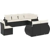 vidaXL Ensemble de jardin canapé 8 pièces avec coussins noir poly rotin