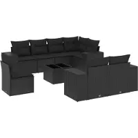 vidaXL Ensemble de salon de jardin 9 pièces avec coussins noir poly rotin