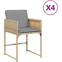 vidaXL Chaises de jardin avec coussins 4 pcs. Mélange de beige Poly Rattan