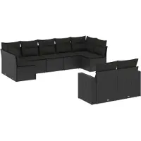 vidaXL Ensemble de salon de jardin 9 pièces avec coussins noir poly rotin