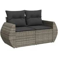 vidaXL Canapé de jardin 2 places avec coussins Gris Poly rotin