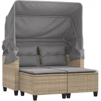 vidaXL Canapé de jardin 2 places avec toit et tabourets Beige Poly rotin