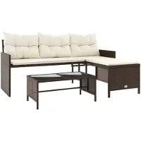 vidaXL Canapé de jardin en L avec table et coussins Marron Poly rotin